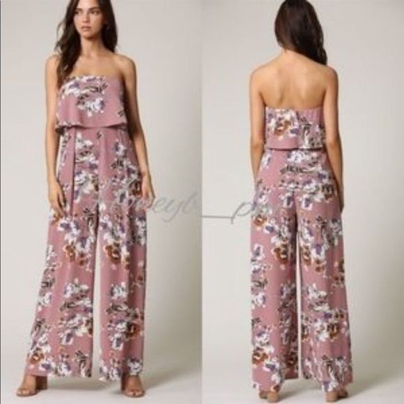 Honey B's Pants - Honey B’s Mauve Lavender Floral Strapless Jumpsuit: Small NWT